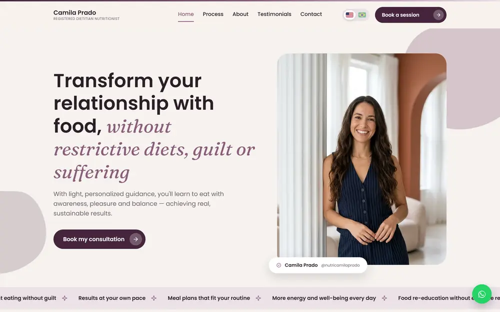 Site bilíngue de nutricionista nos EUA