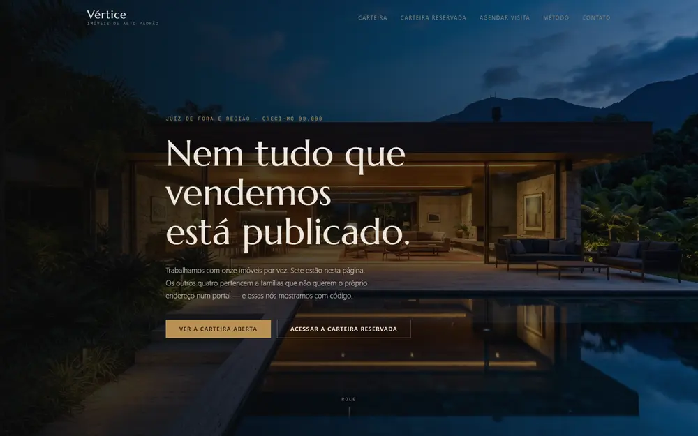 Site de imóveis de alto padrão com carteira reservada por código