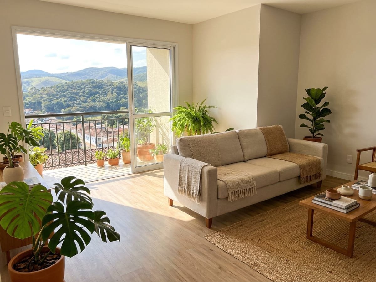 Sala de apartamento reformado com varanda no bairro São Mateus