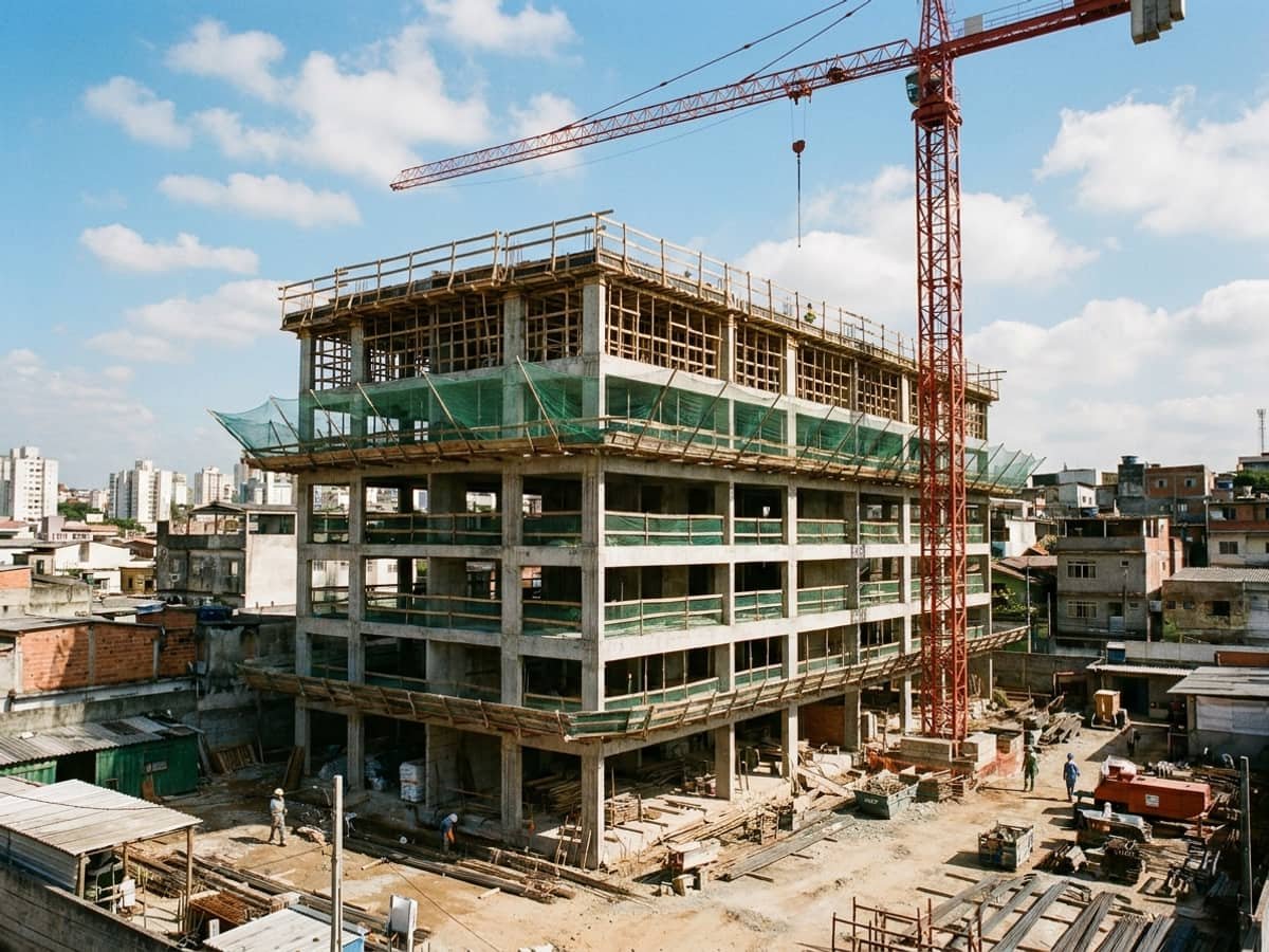 Canteiro de obras do Reserva Aurora com a estrutura no sexto andar
